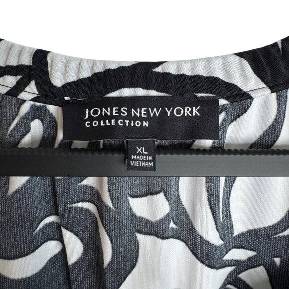 Jones New York Semi Sheer Black &‎ White Sleeveless Abstract Floral Dress XL - Picture 3 of 6